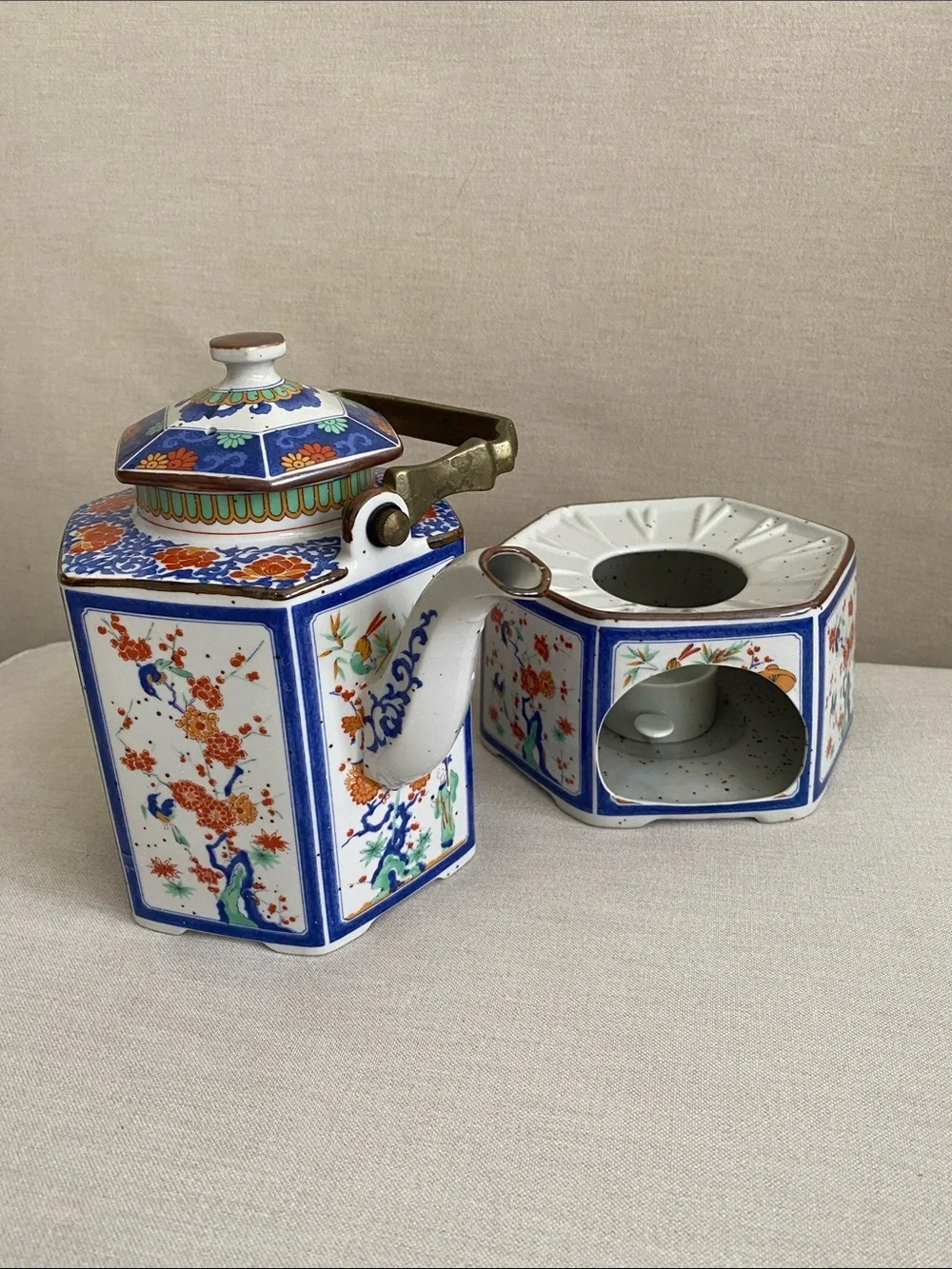 Vintage Japanese Toscany Collection Spring Floral Teapot with Candle Warmer
